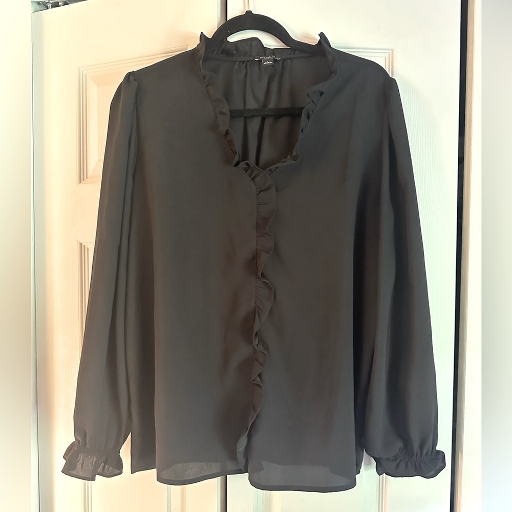 Ann Taylor Factory Ruffle Long Sleeve Blouse size L